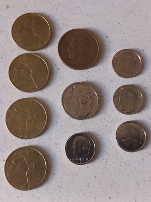 Belgium coins used, pack of 11 pieces 1982-1994