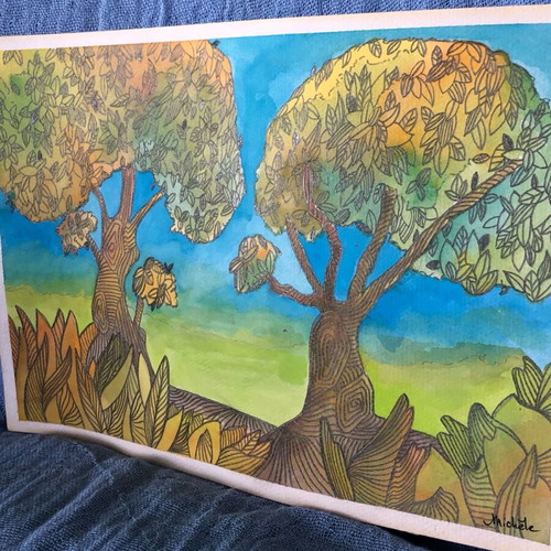 Watercolours and pencil new, tree drawing 21x29