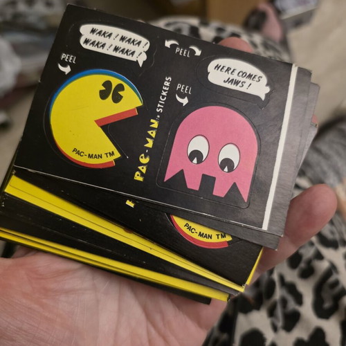 Pac Man sticker set 1982 used, 48 cards with Atari extras