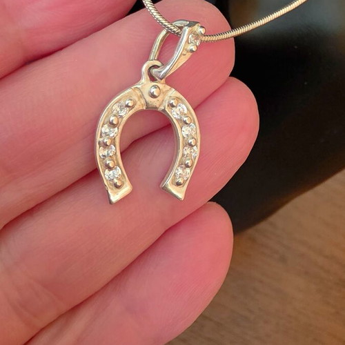 Silver necklace 925 with cubic zirconia horseshoe, handmade, new