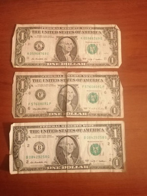 1 USD banknotes used, pack of 3 pieces