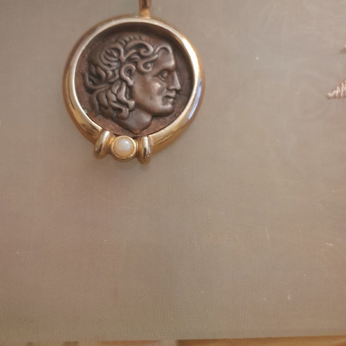 Alexander Head pendant used, stainless steel antique with gold