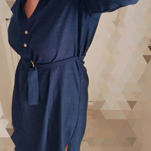 Toi&Moi office dress blue with gold buttons and belt like new