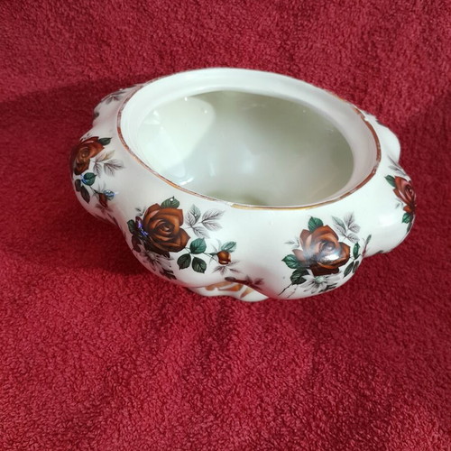 Porcelain vintage fondue dish used, height 10.5cm