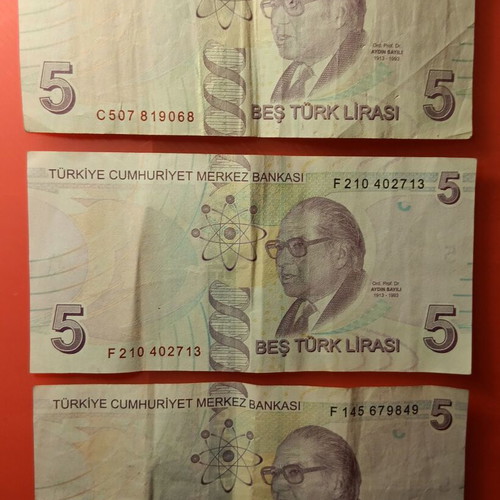 Lot 295 Turkish lira banknotes used