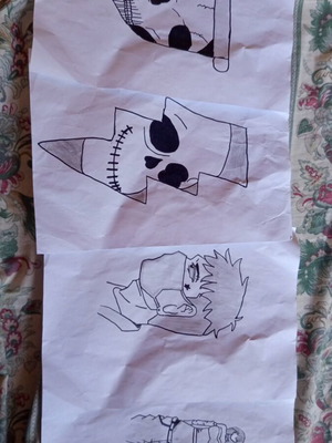 Set of 4 Handmade Sketches: Anime, Streetwear & Skull Art