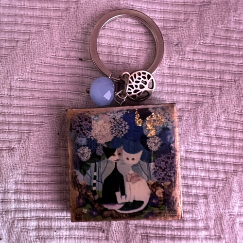 Keychain with cats small wooden