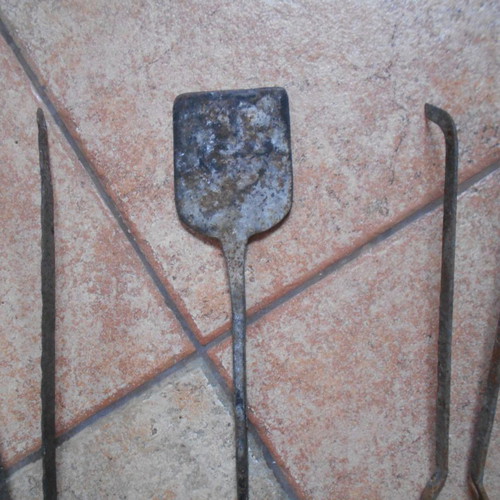 Old fireplace accessories tools used, set of 3 pieces