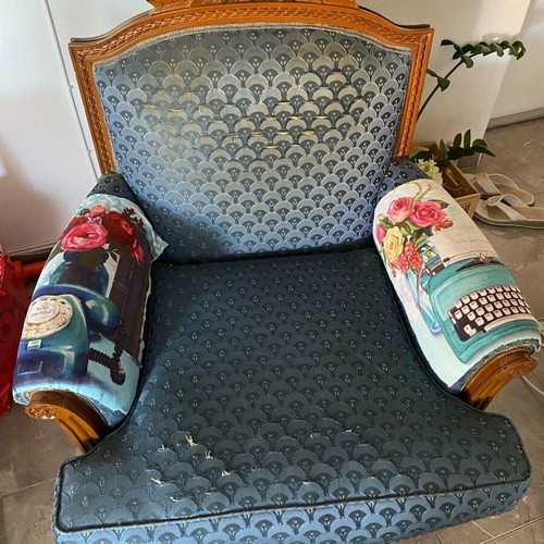 Classic armchair used with wear, needs reupholstery