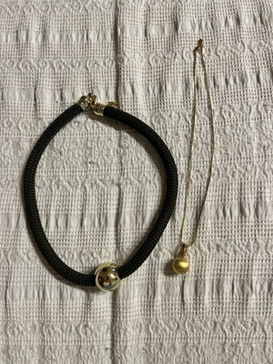 Gold necklaces with green and gold pendants, set of 2