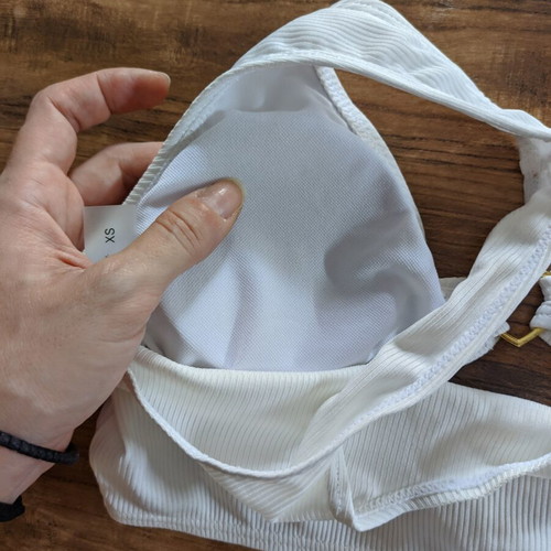 Bikini new, white top with gold heart details and baby blue bottom XS