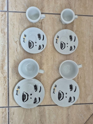 Coffee and espresso cups with saucers used, set of 4 pieces