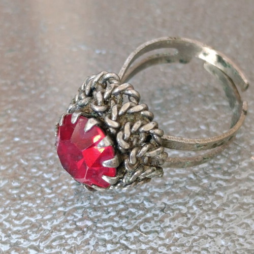Old ring used, gray with red stone