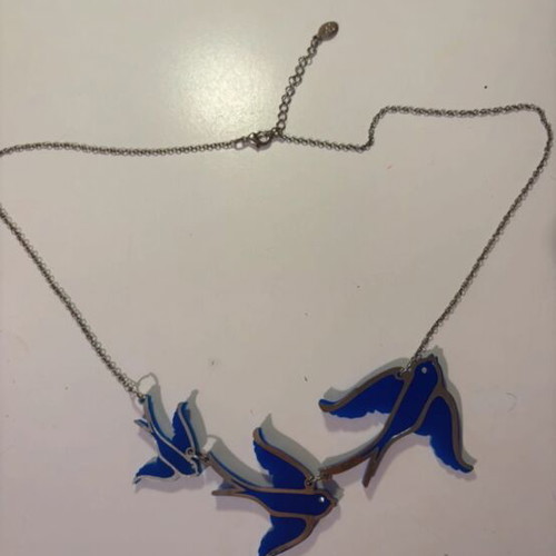 Gold necklace with blue birds used from accessorize