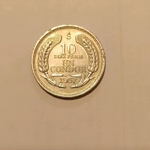 Chile 1957 coin 10 pesos like new