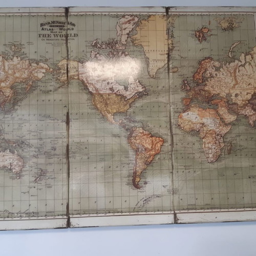 Vintage Triptych World Map in Antique Style with Earthy Tones