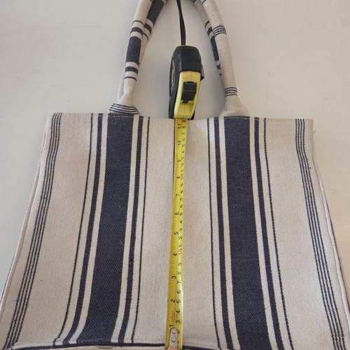 Mango striped canvas tote bag, navy blue and cream