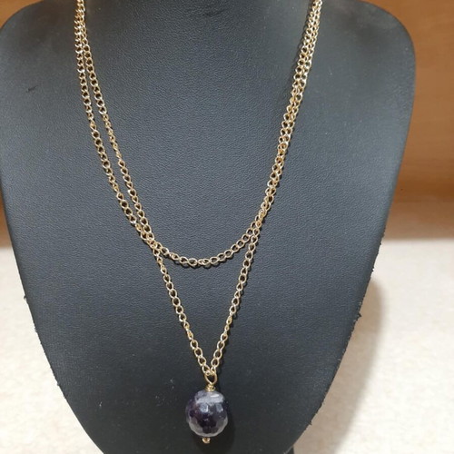 Necklace with amethyst in steel, new, length 80 cm