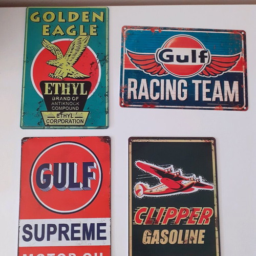 Tin signs of various companies new, set of 4 pieces