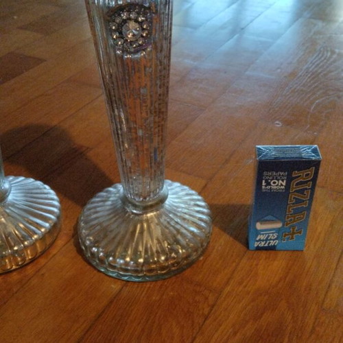 Vintage luxury glass carved candleholder set from 1950 like new