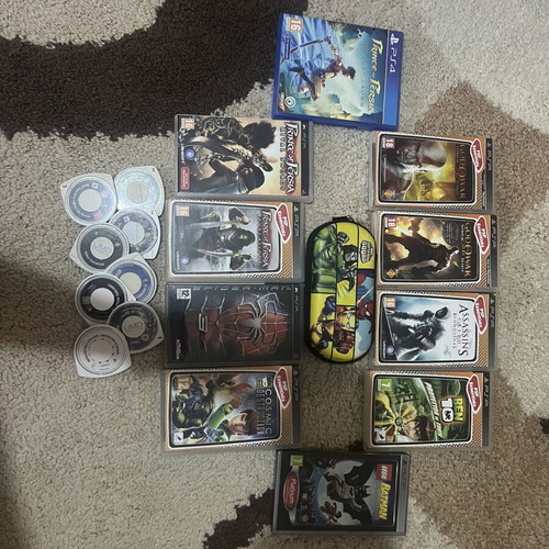 PSP console with 17 games and themed case, plus PS4 Prince of Persia game