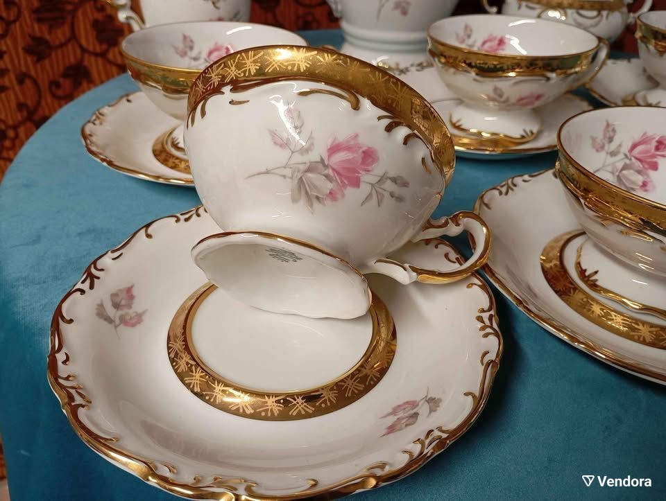 Σετ τσαγιού Βαυαρική πορσελάνη με διακόσμηση χρυσού 24 k σαν καινούργιο