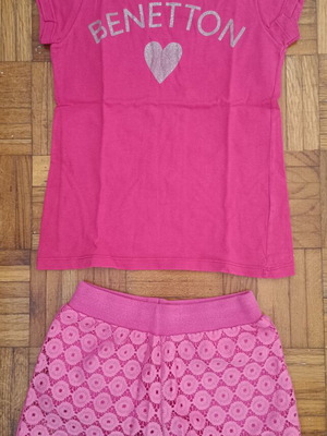 Benetton pink set with Trax shorts and shirt, used, size 5-6 years