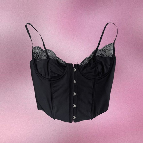 Shein satin corset with lace details like new, black and silver, size M