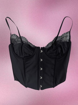 Shein satin corset with lace details like new, black and silver, size M