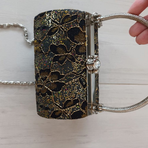 Evening bag like new, black and gold handheld