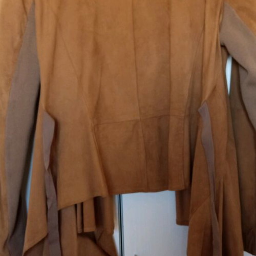 Zara lightweight jacket with leather look asymmetrical like new, brown