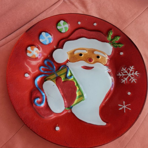 Christmas large glass plate used, 35 cm diameter