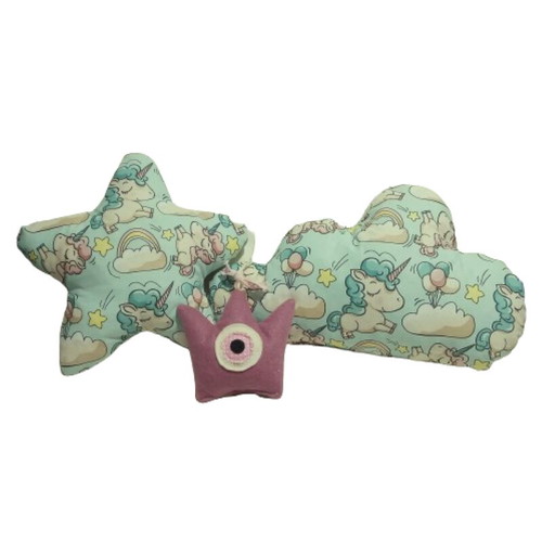 Set of 3 veraman pillows with unicorns and eye-crown