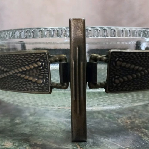 Art Deco bowl pair used, crystal and bronze