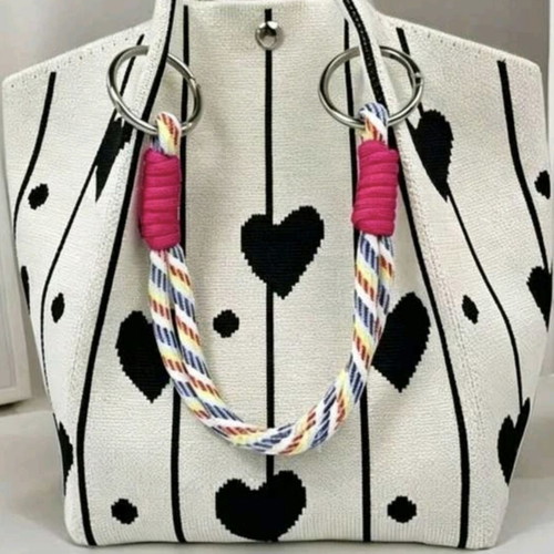 Tote handbag black and white, new with long strap gift