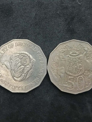 Σετ 2 νομισμάτων 50 cents Αυστραλίας 1975 και 1991 μεταχειρισμένο