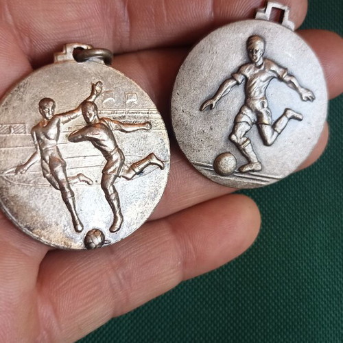 Vintage Football Medals Set of 2, Silver-Plated, 1950s, like new
