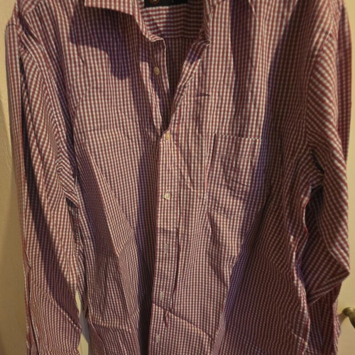 Men's checked shirt, size L, white and red