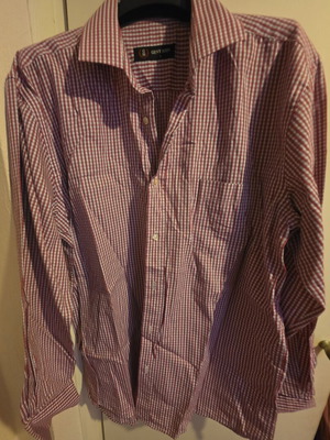Men's checked shirt, size L, white and red
