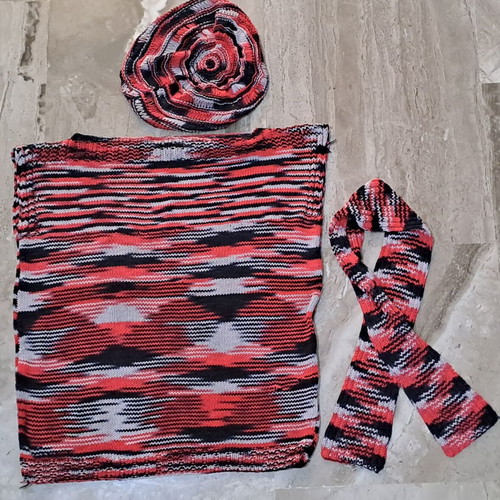 Handmade knitted set used kazaka, hat and multicolor scarf
