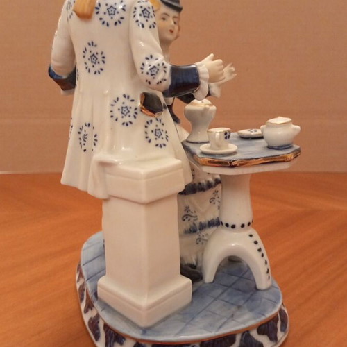 Vintage Japanese Porcelain Figurine Couple, 21cm, cobalt blue