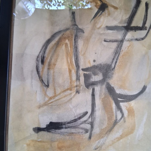 Expressionist painting "Γυμνο" framed 20×26cm like new, signed