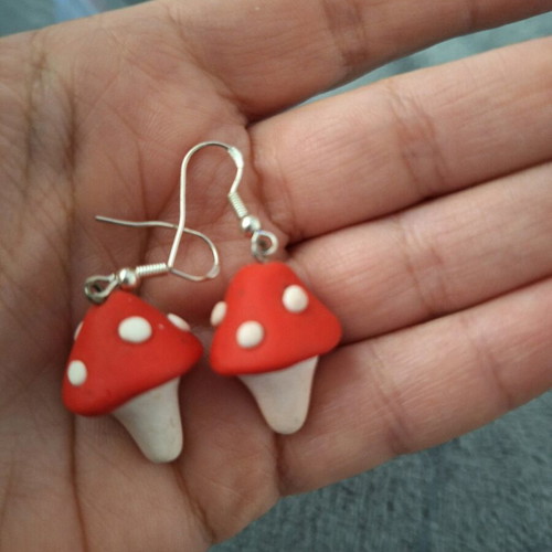 Clay mushroom earrings new with silver fastenings