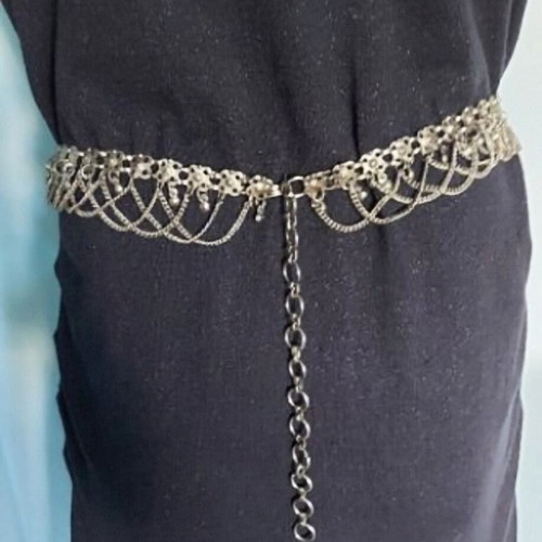 Two metal decorative belts, silver and rose gold styles