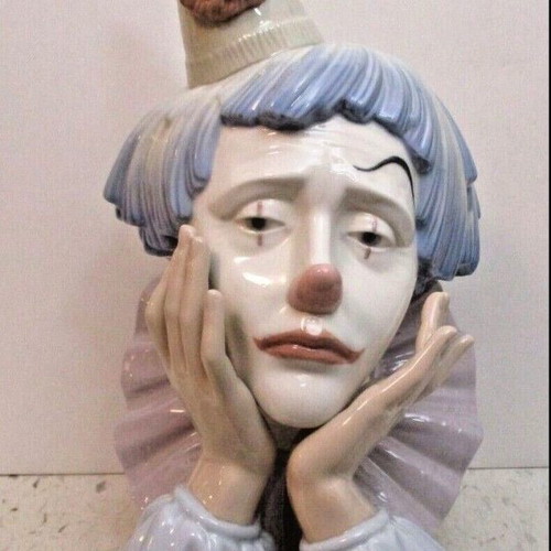 Lladro Sad Clown bust used, Spanish porcelain