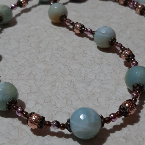Necklace with amazonite, lava and hematite in steel new