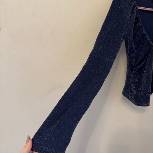 Pull & Bear blue elastic blouse with silver glitter new, size S