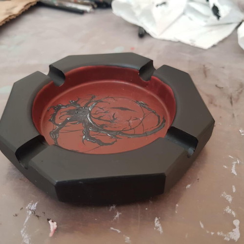 Handmade tribal spider ashtray made to order, hand-painted plaster