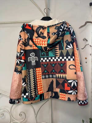 Boho fleece jacket used with sherpa lining and ethnic pattern