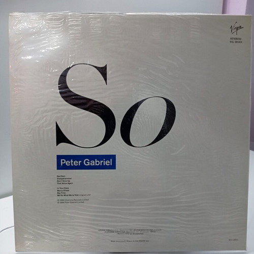 Peter Gabriel So Vinyl LP 1986 Greek Edition Mint Sealed